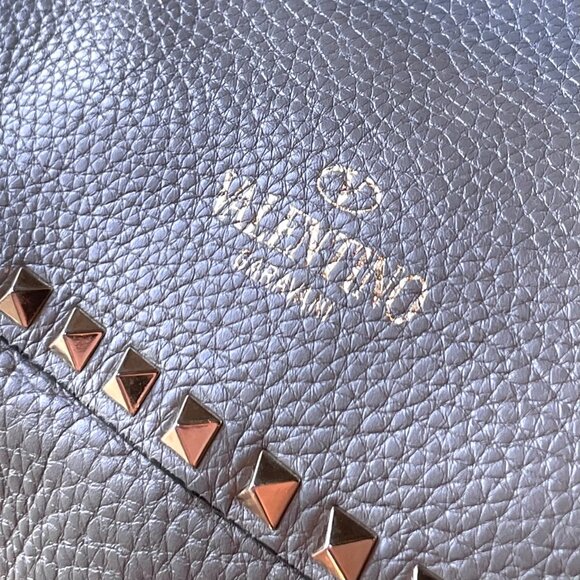 Valentino Grey Leather Rockstud Medium Shopping Tote - Picture 6 of 12